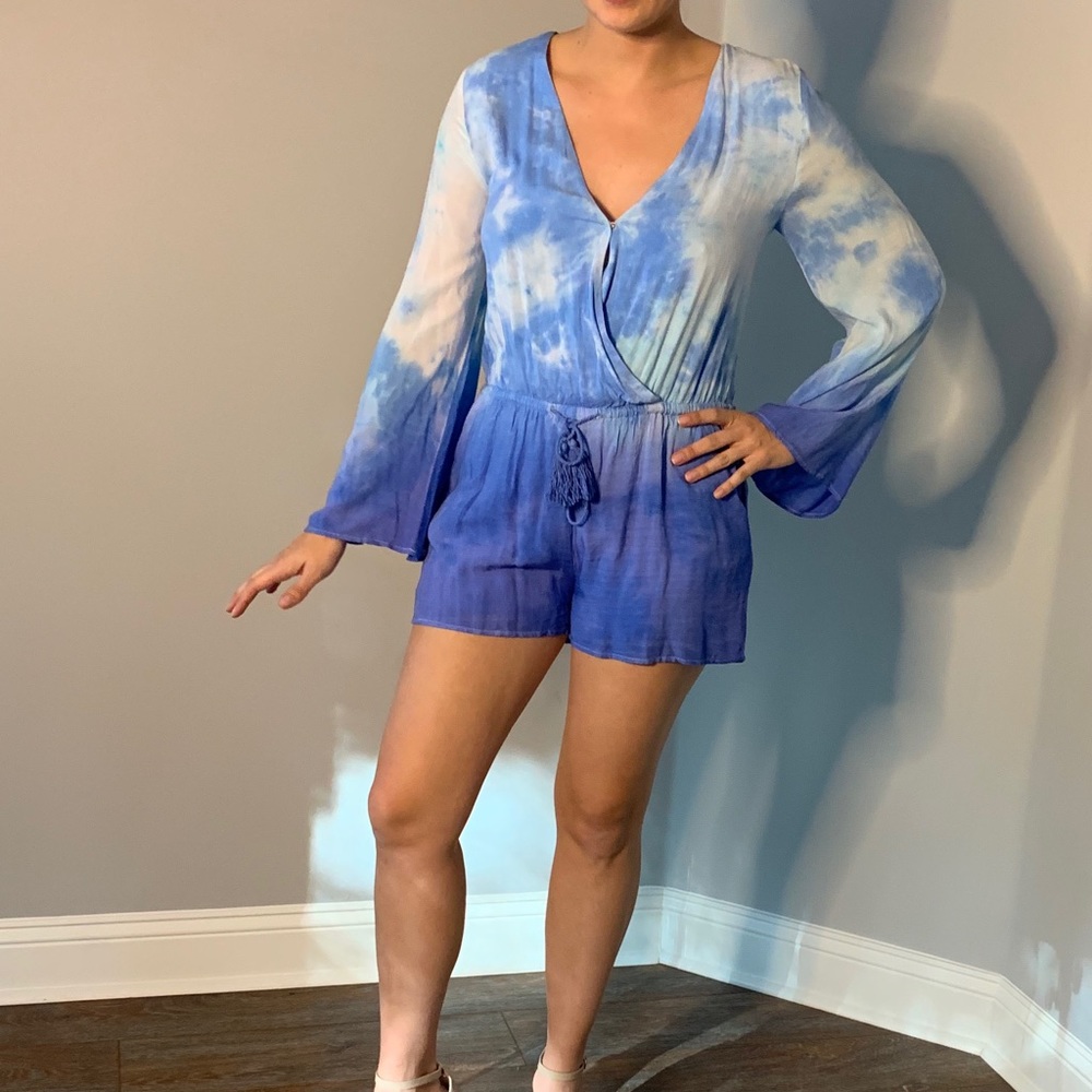 Tie Dye Blue Long Sleeve Romper
